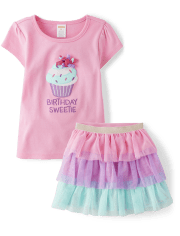 Girls Embroidered Cupcake 2-Piece Outfit Set - Birthday Boutique