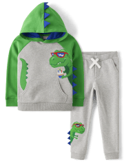 Boys Embroidered Dino Hoodie And Jogger Pants 2-Piece Outfit Set - Birthday Boutique