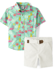 Boys Flamingo 2-Piece Outfit Set - Seaside Palms