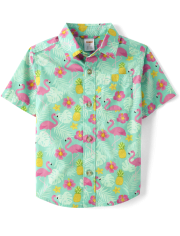 Boys Flamingo Button Up Shirt 2-Pack - Seaside Palms