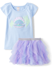 Girls Embroidered Seashell 2-Piece Outfit Set - Bondi Beach