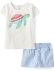 Girls Embroidered Turtle 2-Piece Outfit Set - Little Classics