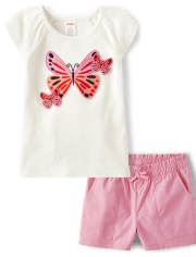 Girls Embroidered Butterfly 2-Piece Outfit Set - Little Classics