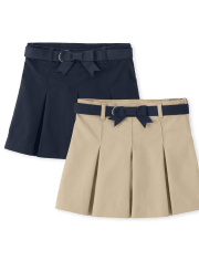Girls Stain And Wrinkle Resistant Pleated Skort 2-Pack - Uniform
