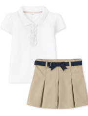 Girls Stain Resistant Polo and Skort 2-Piece Outfit Set - Uniform