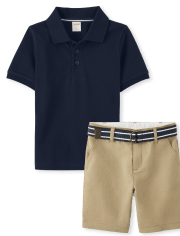 Boys Stain Resistant Polo And Chino Shorts 2-Piece Outfit Set - Uniform