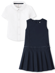 Girls Stain Resistant Shirt And Jumper 2-Piece Outfit Set - Uniform
