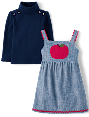 Conjunto de 2 piezas de jersey de cambray con Jumper bordada para niña - Classroom Cutie