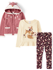 Girls Embroidered Deer 3-Piece Outfit Set - Country Charm