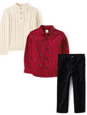 Boys Embroidered Christmas Tree 3-Piece Outfit Set - All Dressed Up