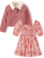 Girls Floral Dress 2-Piece Outfit Set - Country Charm