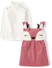 Girls Embroidered Deer Jumper 2-Piece Outfit Set - Country Charm