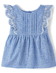 Girls Linen-Blend Eyelet 2-Piece Outfit Set