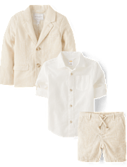 Boys Linen-Blend Blazer 3-Piece Outfit Set - Special Occasions
