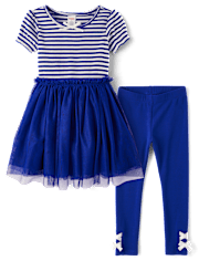 Girls Striped Dress 2-Piece Outfit Set - Little Essentials