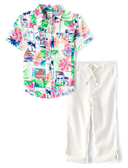 Boys Vacation Linen-Blend 2-Piece Outfit Set - Italian Riviera