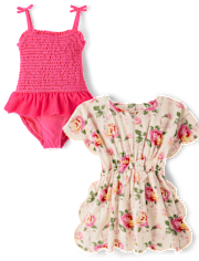 Girls Smocked Tutu 2-Piece Swim Set - Swim