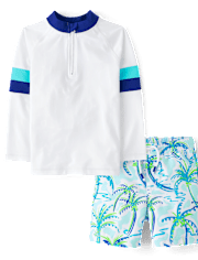 Boys Striped Palm Tree 2-Piece Swimsuit - Swim