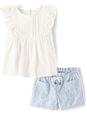 Girls Striped Eyelet 2-Piece Outfit Set