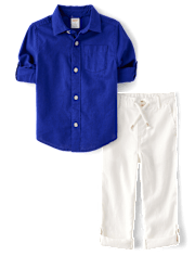 Kids Roll Cuff Linen-Blend 2-Piece Outfit Set
