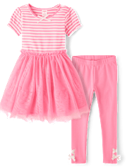 Girls Striped Dress 2-Piece Outfit Set - Little Essentials