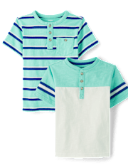 Boys Striped Colorblock Henley Top 2-Pack - Little Essentials