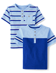Boys Striped Colorblock Henley Top 2-Pack - Little Essentials