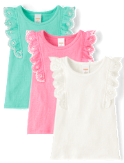 Girls Eyelet Flutter Top 3-Pack - Little Essentials