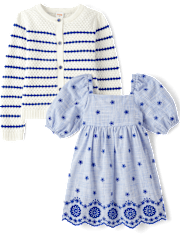 Girls Eyelet Dress 2-Piece Outfit Set - Italian Riviera