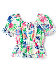 Girls Vacation Linen-Blend 2-Piece Outfit Set - Italian Riviera
