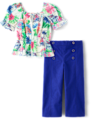 Girls Vacation Linen-Blend 2-Piece Outfit Set - Italian Riviera
