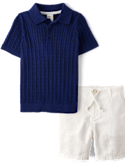 Boys Cable Knit 2-Piece Outfit Set - Italian Riviera