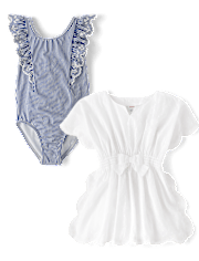 Girls Striped Eyelet 2-Piece Swim Set - Swim