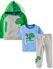 Boys Embroidered Dino 3-Piece Outfit Set - Birthday Boutique