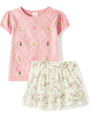 Girls Floral 2-Piece Outfit Set - Blushing Blooms