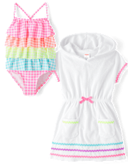 Girls Gingham Rainbow 2-Piece Swim Set - Swim