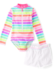 Girls Floral Rainbow 2-Piece Swim Set - Swim