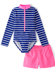 Girls Striped 2-Piece Swim Set - Swim