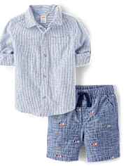 Boys Striped 2-Piece Outfit Set - American Cutie