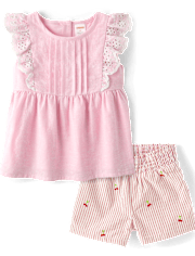 Girls Embroidered Cherry 2-Piece Outfit Set - Sweet Summer