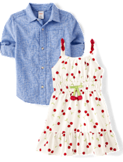 Girls Cherry Ruffle 2-Piece Outfit Set - Sweet Summer