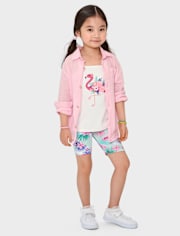 Girls Embroidered Flamingo 3-Piece Outfit Set - Seaside Palms