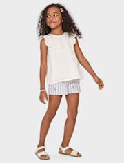 Girls Embroidered Flamingo 2-Piece Outfit Set - Seaside Palms