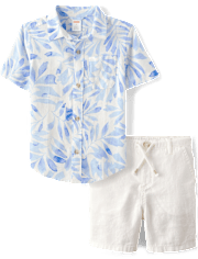 Kids Palm Linen-Blend 2-Piece Outfit Set