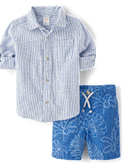 Kids Striped Linen-Blend 2-Piece Outfit Set