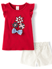 Girls Embroidered Pinwheel 2-Piece Outfit Set - American Cutie