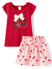 Girls Sequin Cherry 2-Piece Outfit Set - Sweet Summer