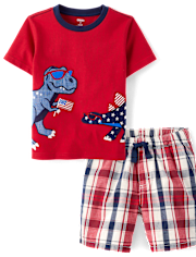 Boys Embroidered Dino 2-Piece Outfit Set - American Cutie