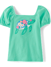 Girls Embroidered Turtle 2-Piece Outfit Set - Seaside Palms