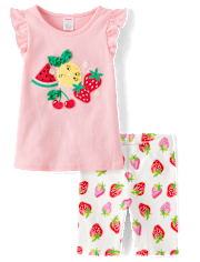 Girls Embroidered Fruit 2-Piece Outfit Set - Little Essentials